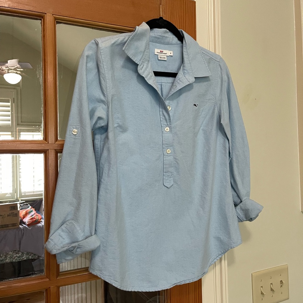 Vineyard Vines Half Button Down Blue Chambray Shi… - image 2